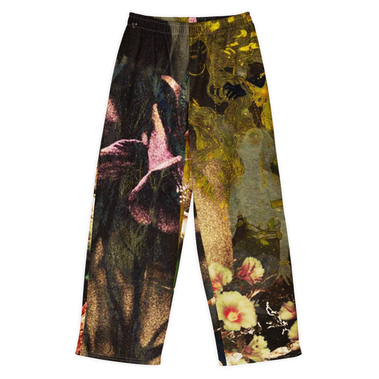 Colorful floral-patterned pants on a white background