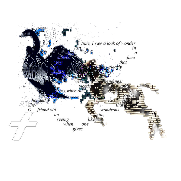 Digital art of a winged creature with text overlay on a black background